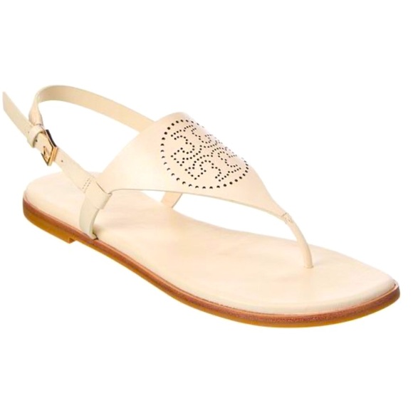 NEW Tory Burch Capri Perf Leather Sandal in Light Cream - Picture 1 of 4